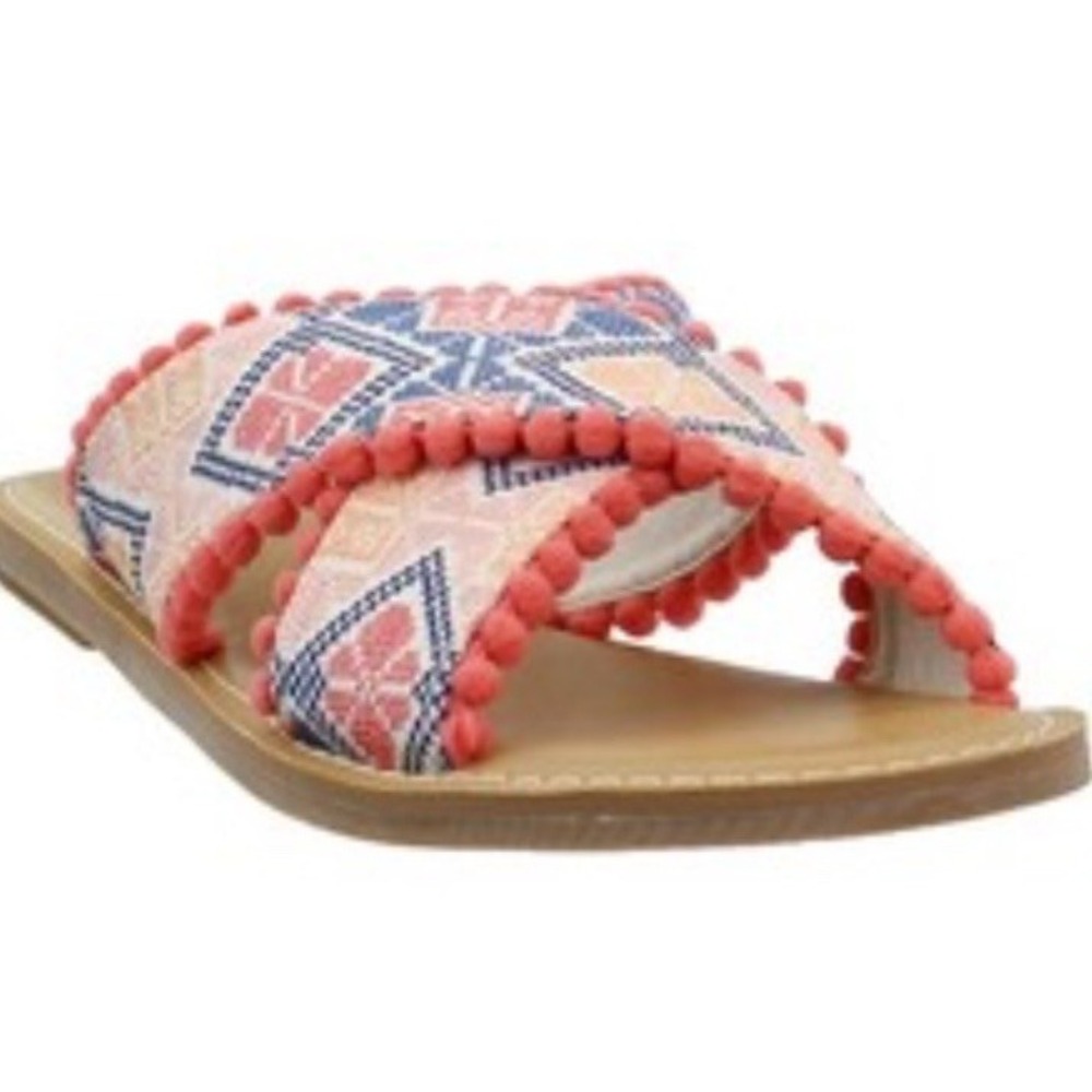 TOMS Slides Viv Geometric Flat Womens 6.5 Orange Casual Sandals 10012092T New